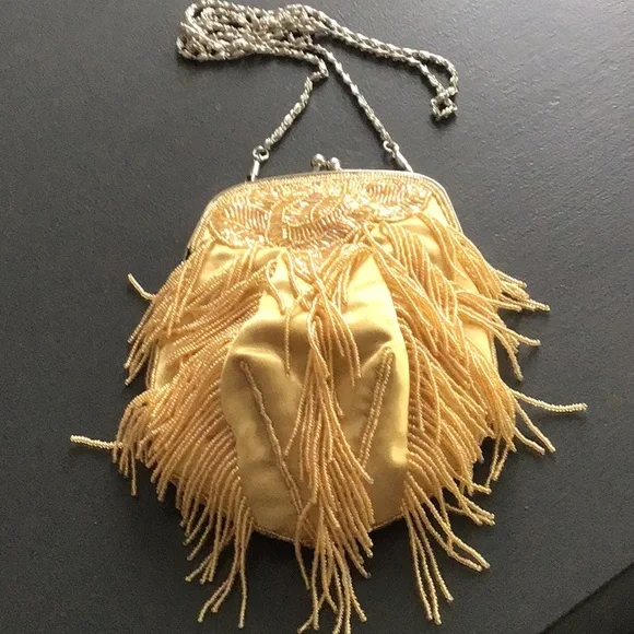 Vintage gold beaded evening bag - Picture 3 of 7